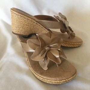 Boc Born Concepts Gold Floral Wedge Tan Cork Wedge